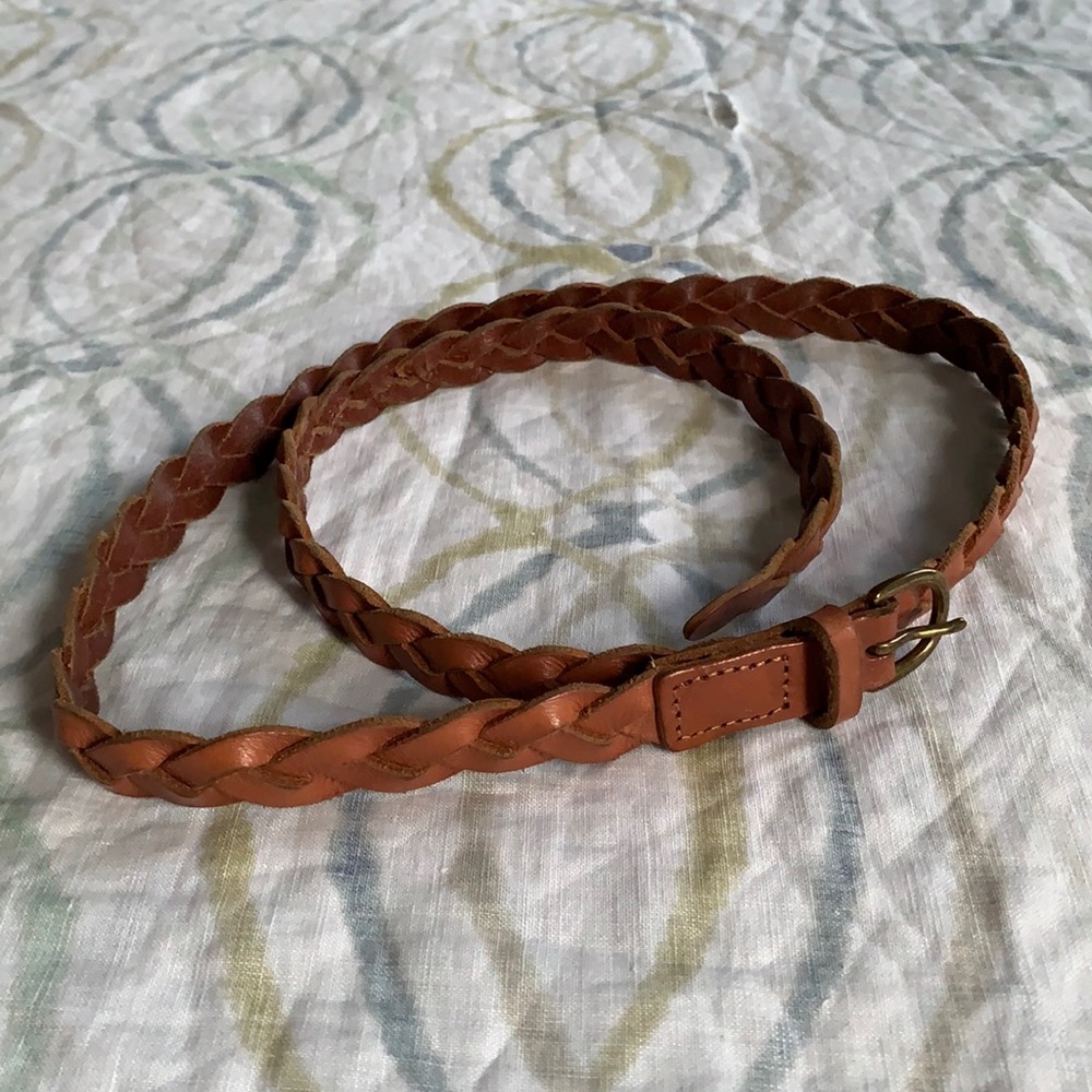GAP Braided Leather Skinny Belt in Brown with Brass Buckle